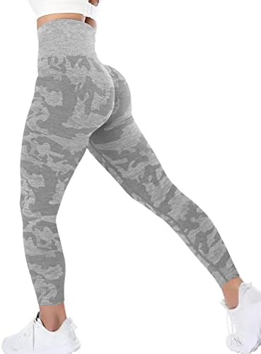 SENBAN kadınlar dikişsiz tayt yüksek belli Camo Yoga pantolon egzersiz spor salonu atletik Tayt