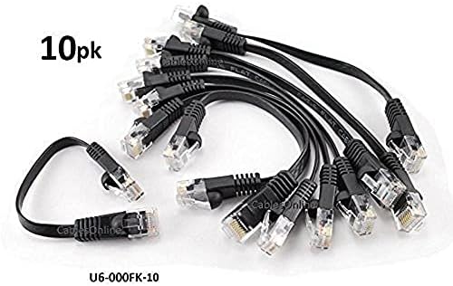 CablesOnline, 10'lu Paket 6 inç CAT6 Ağ UTP Ethernet RJ45 Düz Tasarımlı Yama Siyah Kablo, (U6-000FK-10)