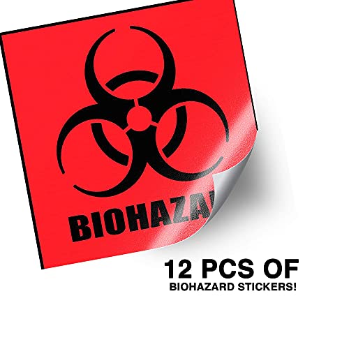 Biyolojik Tehlike Uyarı Etiketi, 6 x 6, 12 Etiket Paketi, Kuşe Kağıt, Kırmızı-Turuncu Hastane ve Endüstriyel Kullanım için Evrensel