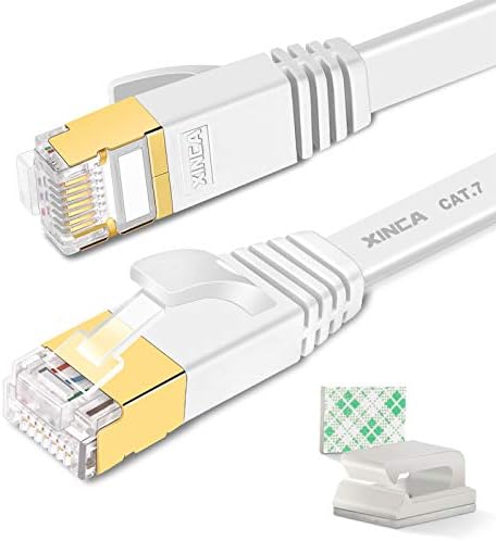 Cat 7 Düz Ethernet Kablosu 75ft Beyaz, Yüksek Hızlı 10GB Korumalı (STP) LAN İnternet Ağ Kablosu-Rj45 Konnektörlü ve 40 adet Yapışkanlı