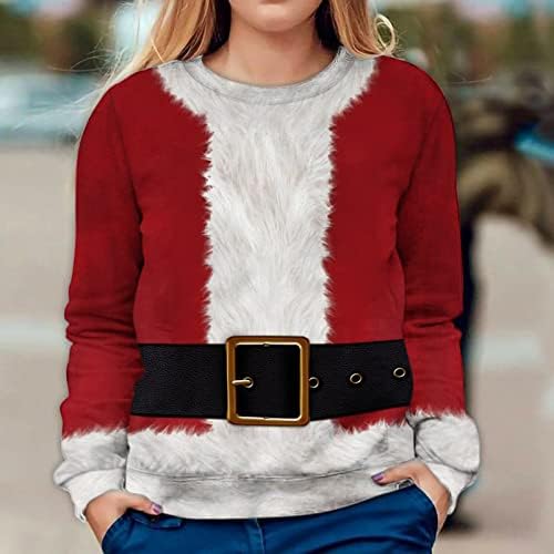 Çirkin Noel Tişörtü Kadınlar ıçin Komik Baskılı Casual Uzun Kollu Tee Gömlek Crewneck Hafif Temel Tops