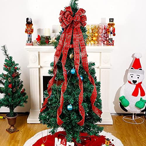Lulu Ev Noel Ağacı Topper, 48 x 13 Siyah Kırmızı Buffalo Ekose Çuval Yay ile Uzun Flamalar, kablolu Kenar Buffalo Kontrol Ağacı