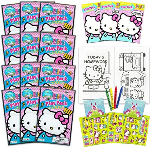Hello Kitty Ultimate Parti İyilik Paketleri Paketi-Çıkartmalar, Boyama Kitapları ve Boya Kalemleri ile 12 Set (Parti Malzemeleri)