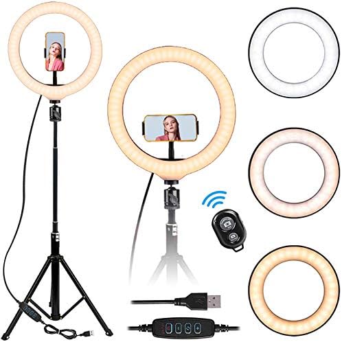 10 Selfie Halka ışık - Tripod Standlı LED Halka Işık, Ayarlanabilir Telefon Halka Işık Canlı Video, Makyaj, Fotoğraf ve Vlog