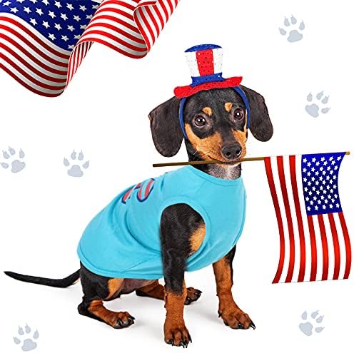 4 Parça Pet Nefes Gömlek Bağımsızlık Günü Köpek Gömlek Sevimli Baskılı Köpek T-Shirt Yurtsever Pet Giyim Yumuşak Köpek Giysileri