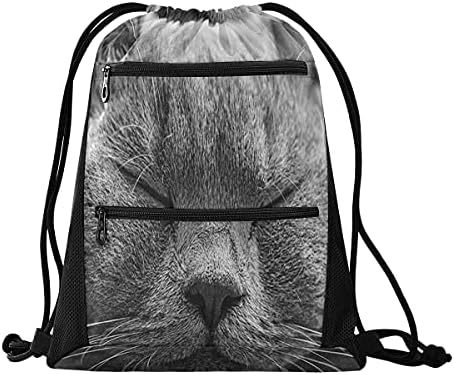Kedi baskı ipli çanta sırt çantası hafif spor Sackpack sırt çantası okul seyahat alışveriş spor için