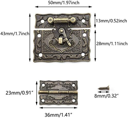 SDTC Tech Antik Bronz Dikdörtgen Sağ Kanca Çile Mandalı ve Oyulmuş Menteşe Kiti Dekorasyon için Vintage Stil Mobilya Mücevher