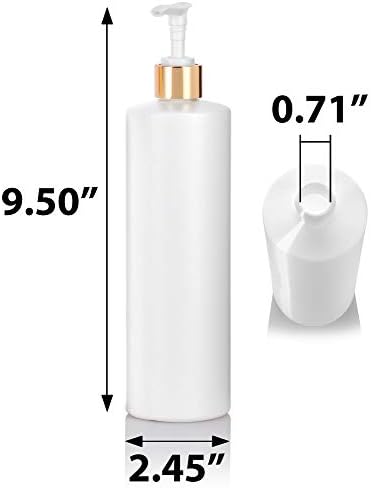 16 oz / 500 ml Beyaz Plastik HDPE Doldurulabilir Clear View Şerit Silindir Şişe (BPA Ücretsiz) (6 paket, Altın Losyon Pompası)