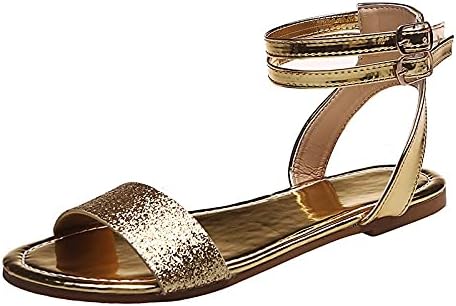 ZiSUGP kadın rahat ayakkabılar Bling Nefes Flats Slip-on Yuvarlak Ayak Sandalet