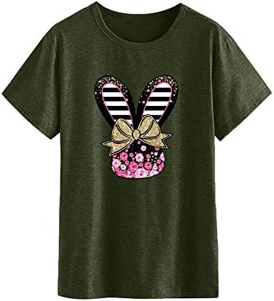 Dosoop Kadın Kısa Kollu Üstleri Paskalya tavşanı Komik grafikli tişört Yaz Casual Tops Tees Gömlek Casual Bluz