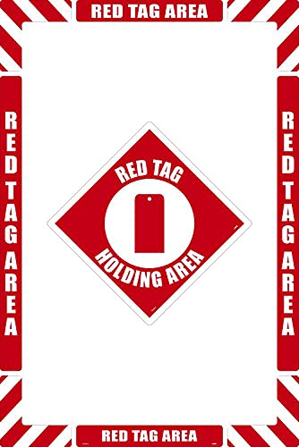 NMC Kırmızı Etiket Tutma Alanı Pürüzsüz Kaymaz Yüzeyli, Yapılandırılabilir (12 X 12 Merkez Zemin İşareti ve Köşe Açılı İşaretleme