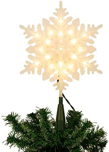 Juegoal kar tanesi noel ağacı Topper ile 20 akkor sıcak beyaz Mini ışıkları, ışıklı Treetop noel ağacı dekorasyon