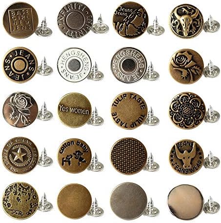 20 Takım Pantolon Düğmesi Pimleri, 17mm Ayarlanabilir Jean Düğmeleri Değiştirme, Dikiş Yok Anında Düğme Herhangi Bir Pantolon