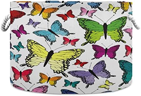xigua Renkli Kelebekler Yuvarlak Depolama Sepeti Çöküşü Tuval Kumaş Depolama Bin Düzenlemek için Kolları ile Ev/Mutfak/Çocuk