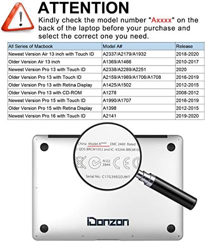 IdoNzon macbook çantası Pro 13 inç A2159 A1989 A1706 A1708 2019- Sürümü, Mat Şeffaf Sert Kapak Şeffaf Klavye Kapağı Ekran