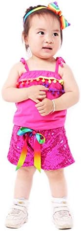 Bebek Kız Pullu Şort Kıyafetler Çocuklar Sparkle Toddler Gökkuşağı Gömlek Tops Glitter Her İki Tarafta Şort Kıyafetler ile Kafa