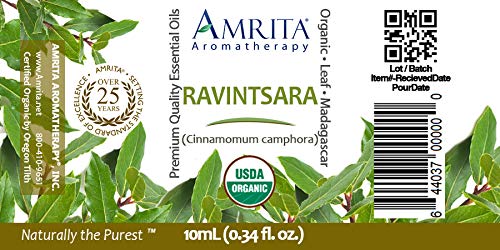 Amrita Aromaterapi Organik Ravintsara Esansiyel Yağı, %100 Saf Seyreltilmemiş Cinnamomum camphora, Terapötik Sınıf, Üstün Kaliteli