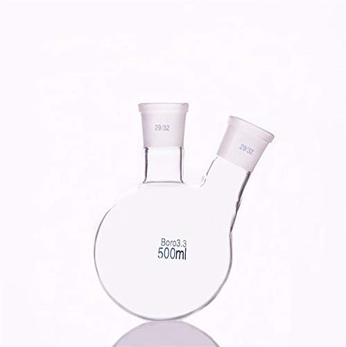 SHENYF Flask İki Boyunlu Flask Eğik Şekli, İki Boyunlu Standart Taşlama Ağzı, Kapasite 500ml, Orta Eklem 29/32 ve Yanal Eklem