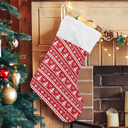 YUEND Noel Stocking Kitleri Merry Christmas Kırmızı Ağacı Kar Tanesi Beyaz Peluş Trim ile Klasik Kişiselleştirilmiş 1 Parça için