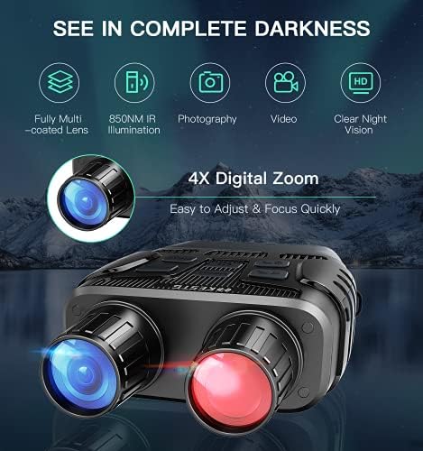 Gece görüş gözlüğü,Gece Görüş Dürbün için Toplam Karanlık, dijital Kızılötesi Gece Görüş 4X Zoom IR LED 850NM Dürbün ile Yetişkinler