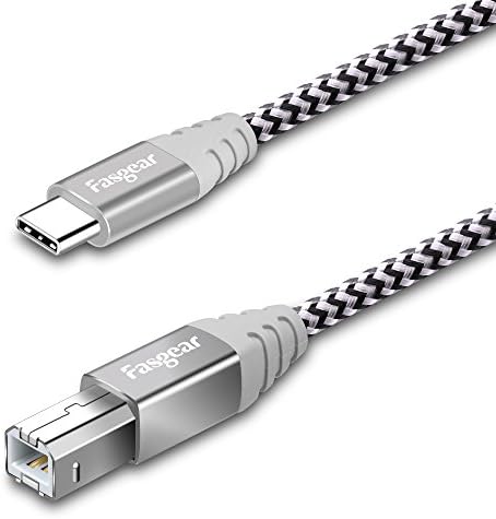 Fasgear 1 m Tipi C USB B Mıdı Kablosu Naylon Örgülü Yazıcı Tarayıcı Kablosu ile Metal Bağlayıcı AıO ile uyumlu, HP, Canon, Yazıcılar