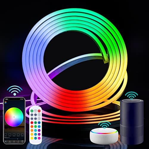 LED Neon Flex 16.4 ft, Cuhom 12 V RGB akıllı Neon halat ışıkları ile App kontrolü ve Alexa Google Yardımcısı, kısılabilir ve