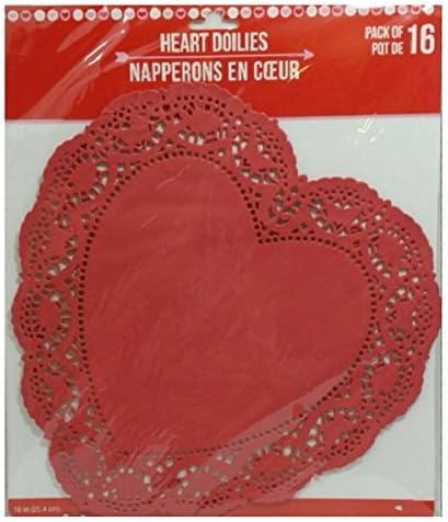 Kalp Dantel Kesilmiş Kağıt Doilies 10 inç Paket 16 (Kırmızı)