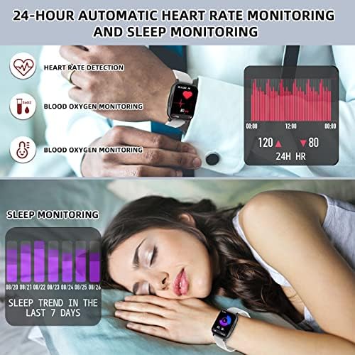 Akıllı İzle, Fitness Tracker ile Kalp Hızı Monitörü, Kan Basıncı ve Kan Oksijen Tracker, 1.7 Dokunmatik Ekran Akıllı Su Geçirmez