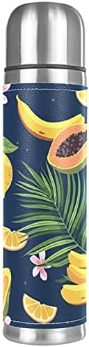 Inhomer Tropikal Meyve Mango Papaya Muz Limon Paslanmaz Çelik Termos Vakum Yalıtımlı Su kapaklı şişe 17 oz Termo Kupa Spor Su