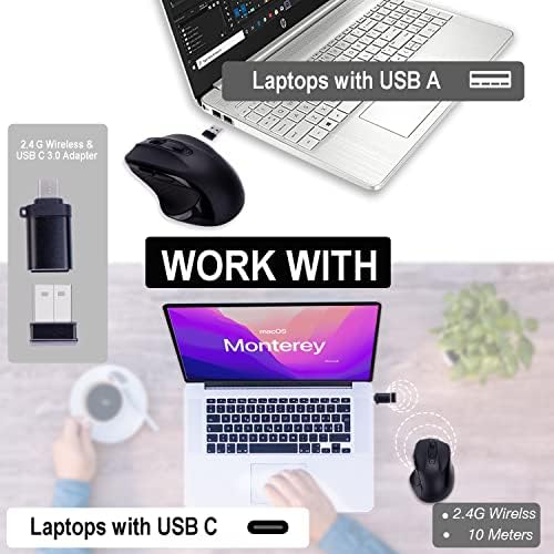 USB C Kablosuz Fare, INNOMAX USB-C 2.4 G Ergonomik Büyük Boy / Şarj Edilebilir Fare, 2021 MacBook Pro, 2020 MacBook Pro, iPad