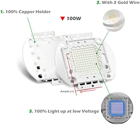 Chanzon Yüksek güç Led çip 100 W Mor Ultraviyole (UV 375nm / 3000mA / DC 30 V-34 V / 100 Watt) SMD COB ışık verici Bileşenleri