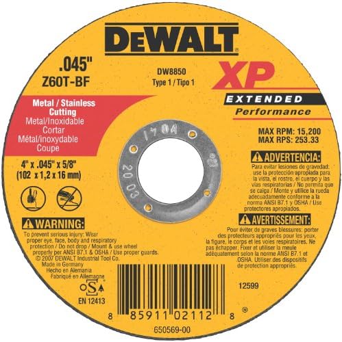 DEWALT DW8850 XP Kesme Tekerleği, 4 inç X .045 İnç X 5/8 İnç