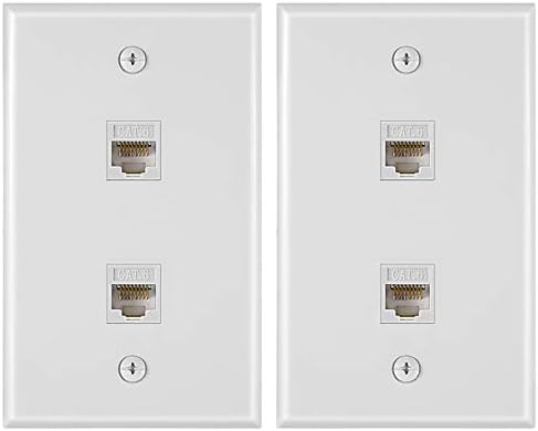 2 Parça 2 Port Ethernet Duvar Plaka, Cat6 RJ45 Ağ Kablosu Plaka Kadın Jack Inline Çoğaltıcı Faceplate (Beyaz)