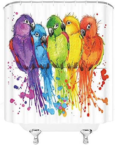Renk Papağan Duş Perdeleri Suluboya Banyo Dekor Polyester Kumaş Ev Banyo Dekor Aksesuarları Karartma Duş Perde Seti Mor Mavi