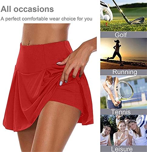 WSNDG Kadın Spor Kısa Etek, 2 in 1 Spor Kısa Etek, Tenis Golf Spor Etek, kadın Elastik Koşu Etek, Kırmızı (XL)