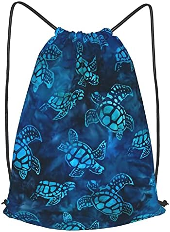 Mavi Deniz Kaplumbağası Sevimli Küçük İpli sırt çantası Çanta Erkekler Kadınlar için Su Geçirmez Spor Sackpack Okul Spor Beraberlik