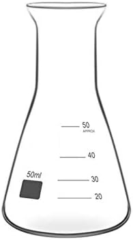 BQFLZY Lab Erlenmeyer Flask Geniş Ağız Konik Flask Kimyasal Deney Ekipmanları Yüksek Sıcaklık Dayanımı Öğretim Araçları 50 ml