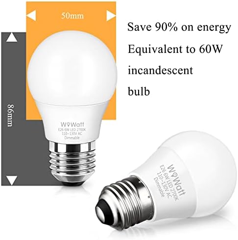 Kısılabilir E26 LED Ampuller 6 Watt (60w Eşdeğeri) Orta Taban Sıcak Beyaz 2700K 120V 600LM 82Ra Titreşimsiz Fan Işığı için 1.97x3.39