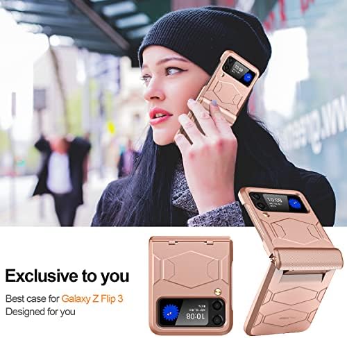 CENMASO Tasarım için Galaxy Flip 3 kılıf, Sağlam Yarı-Otomatik [Menteşe Koruma] Ağır Anti-Sonbahar Koruyucu Kılıf için Samsung