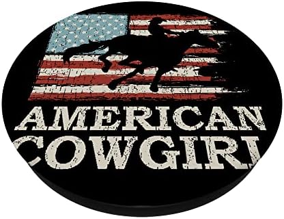 Amerikan Cowgirl Komik At Yarışı Varil Racer Grafik PopSockets Değiştirilebilir PopGrip