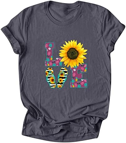 Aşk Mektubu Baskı T-Shirt Bayan Sevimli Ayçiçeği Grafik Tees Tops Yaz Kısa Kollu Sevgililer Günü Rahat Gömlek
