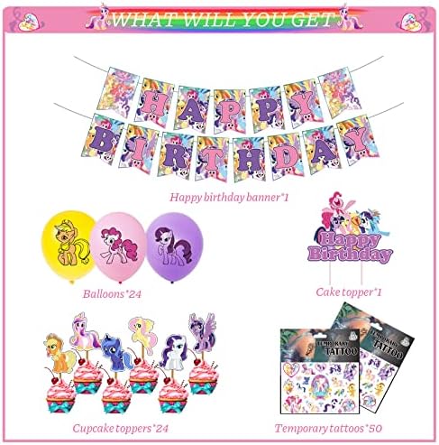 100 Adet Benim Küçük Kız Parti Malzemeleri Midilli Parti Süslemeleri Dahil Mutlu Doğum Günü Afiş, Kek Topper, Balonlar, Cupcake
