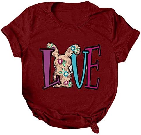 Dosoop Kadın Paskalya Gömlek Sevimli Tavşan Aşk Mektubu Baskılı Tavşan Grafik Tee Casual Crewneck Kısa Kollu T-Shirt Tops