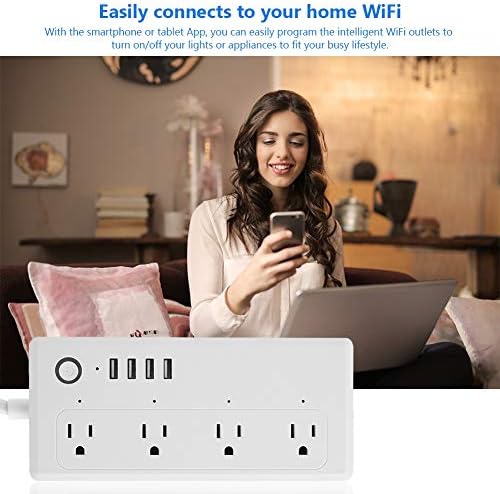 fosa Akıllı Güç Şeridi, 4 USB Portlu WiFi Dalgalanma Koruyucusu Google Home ile Uyumlu Ses Kontrolü, Android iOS Akıllı Telefon