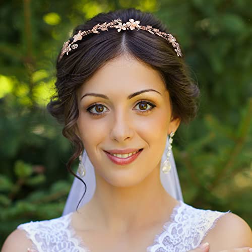 AW GELİN Prenses Tiara Kafa Kadınlar Kızlar ıçin Headpieces Boho Düğün Saç Aksesuarları Gül Altın Çiçek Inci