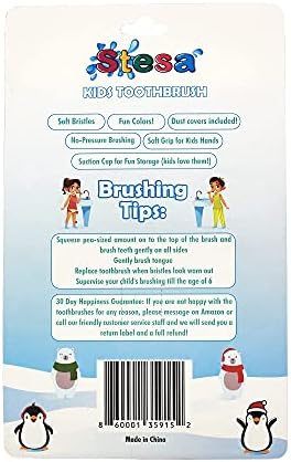 Stesa Çocuk Diş Fırçası-10 Paket-Yumuşak Kıllar, BPA İçermez, Eğlenceli Saklama için Vantuz, Toz Kapakları Dahildir-Erkek ve