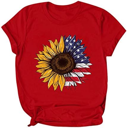KEYEE Kadın T Shirt Tiedye Kısa Kollu 4th Temmuz Amerikan Bayrağı Yaz Bluzlar Çiçek Baskı Crewneck Üst Gevşek Fit Tee