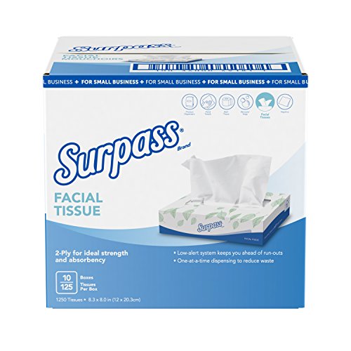 Surpass Facial Tissue Düz Kutu (49181), 2 Katlı, Beyaz, Kokusuz, Kutu başına 125 Doku, Kutu başına 10 Kutu