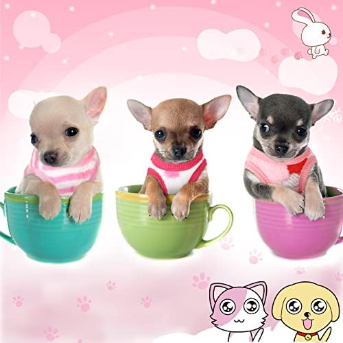 6 Adet Köpek Giysileri Küçük Köpekler için Chihuahua Giysileri Gömlek Yelek Kış Sıcak Küçük Köpek Giysileri Sevimli Pembe Çay