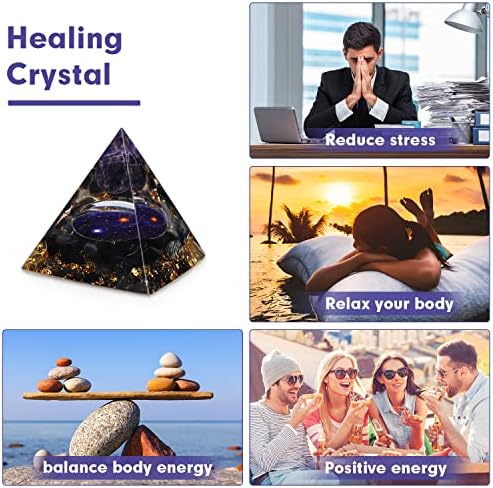 El yapımı Orgon Piramit Kiti için Pozitif Enerji Ametist Kristal Küre ile Obsidyen Reiki Şarj Enerji Piramit Jeneratör için Koruma